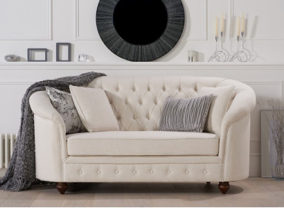 Klassische Textil Couch - Beige Chesterfield Stoff Sofa 2 Sitzer  Neu jvmoebel ®