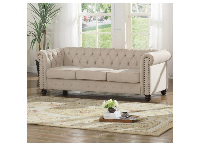 Chesterfield Sofa Couch Polster Stoff Leder Couchen  Polster Garnitur 3 Sitzers