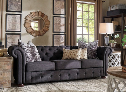 Leder Sofa Couch - Royal Grau Polster Dreisitzer Couch Garnitur Neu