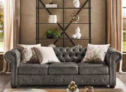 Chesterfield 3 Sitzer Klassische Luxus Barock Rokoko Sofa Textil Leder Couch Neu