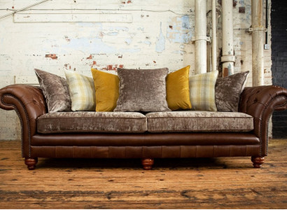 Klassische Luxus Barock Rokoko Sofa Couch Chesterfield Sofa Textil Leder Couch