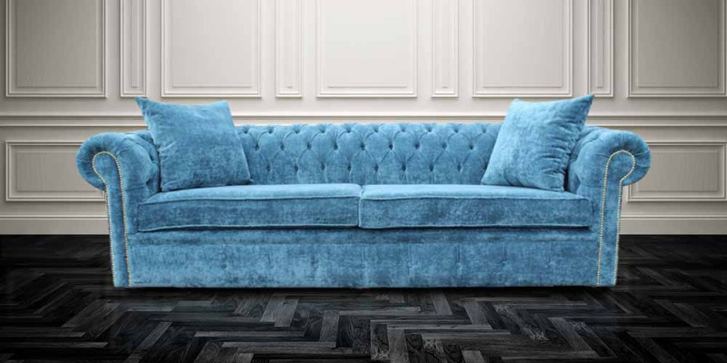 Klassische Wohnzimmer Sofa - Blaue Chesterfield Stoff Couch 3 Sitzer  jvmoebel ®