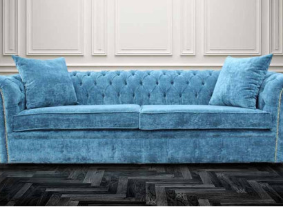 Klassische Wohnzimmer Sofa - Blaue Chesterfield Stoff Couch 3 Sitzer  jvmoebel ®