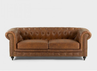 jvmoebel ® - Leder Sofa Couch - Braun Sessel Polster Dreisitzer Couch Garnitur