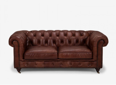 Chesterfield 2 Sitzer Klassische Luxus Barock Rokoko Sofa Braun Leder Couch Neu