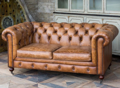 Mens Club Couch  Chesterfield Sofa Leder Polster 2 Sitzer Braun NEW jvmoebel ®