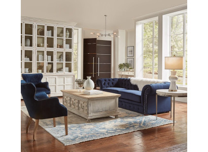 Klassische Wohnzimmer Couch - Blaue Chesterfield Stoff Sofa 3 Sitzer  jvmoebel ®