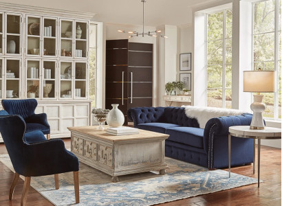 Klassische Wohnzimmer Couch - Blaue Chesterfield Stoff Sofa 3 Sitzer  jvmoebel ®