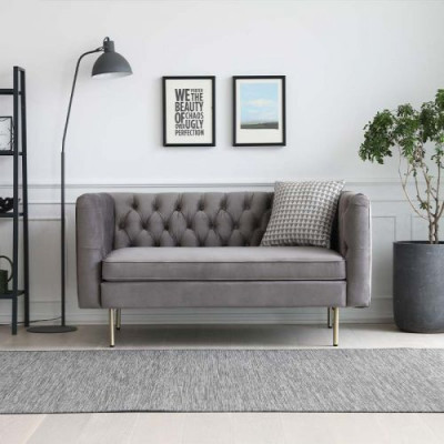 Chesterfield 2 Sitzer Sofa Stoffsofa Couch Polster Sitz Garnitur 2er Sofas Grau