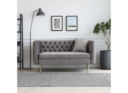Chesterfield 2 Sitzer Sofa Stoffsofa Couch Polster Sitz Garnitur 2er Sofas Grau