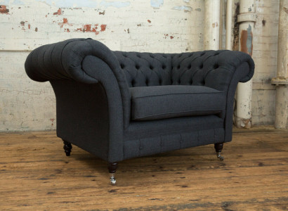 Couch Polster Design Sofa Schwarz  Schwarz 1,5er Sitz Sofas Möbel Chesterfield