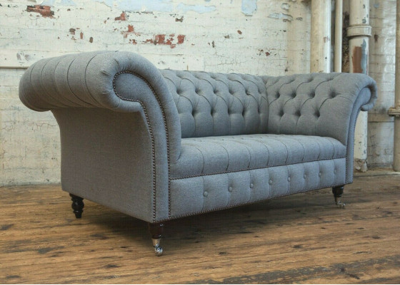 Chesterfield Original Sofa JVMoebel Textil Sofas Stoff Grau 185cm Couch Couchen
