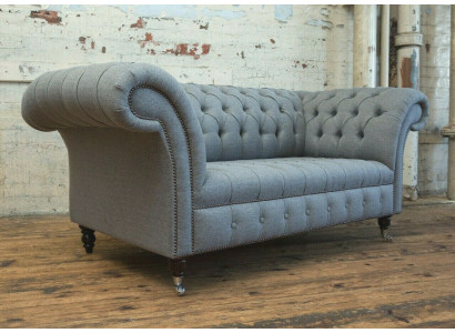 Chesterfield Original Sofa JVMoebel Textil Sofas Stoff Grau 185cm Couch Couchen