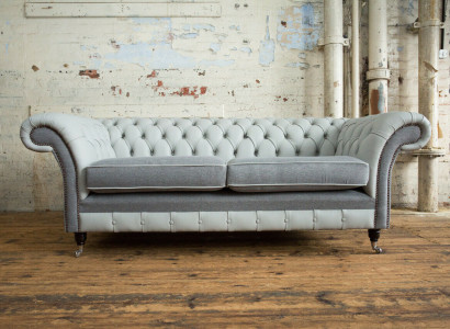 Chesterfield Sofa 3 Sitzer Couch Sofas Couchen Wohnzimmer Design Sofa Grau Neu