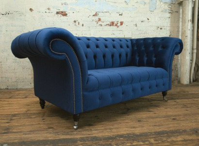Klassische Chesterfield Couch Blau Polster Garnitur 2 Sitzer Sofas Sofa 185cm