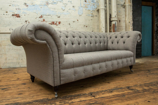 klassische Chesterfield Design Couch 3 Sitzer Sofa Couch Samt Leder big 225cm