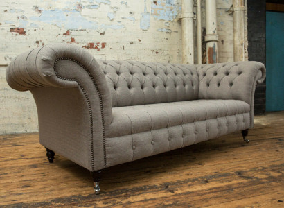 klassische Chesterfield Design Couch 3 Sitzer Sofa Couch Samt Leder big 225cm