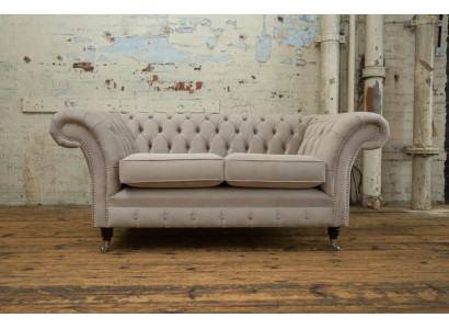 Chesterfield Sofa 2 Sitzer Polster Designer Couchen Sofas Garnitur Beige Samt