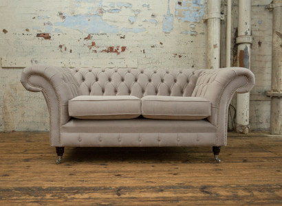 Chesterfield Sofa 2 Sitzer Polster Designer Couchen Sofas Garnitur Beige Samt