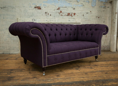klassische Chesterfield Couch 3 Sitzer Sofa Couch Samt Leder Lila Design Polster