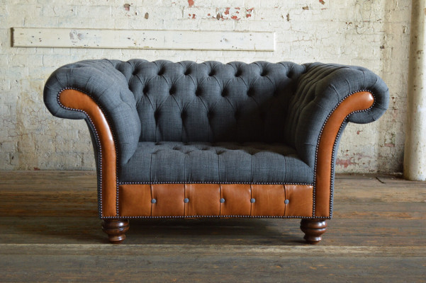 Sessel Couch Polster Sofa Textil Chesterfield Couchen 1,5 Sitzer Einsitzer Grau