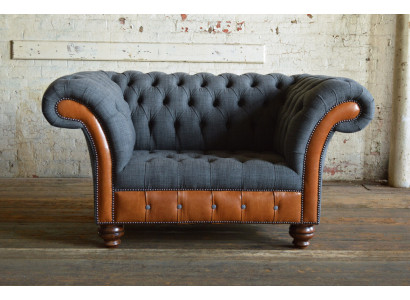 Sessel Couch Polster Sofa Textil Chesterfield Couchen 1,5 Sitzer Einsitzer Grau