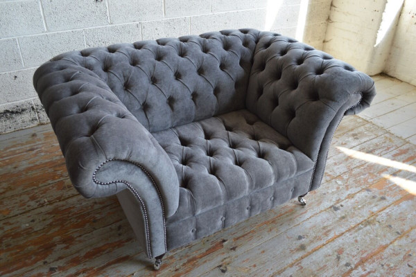 Sessel Couch Polster Sofa Chesterfield Couchen 1,5 Sitzer Einsitzer Grau Textil
