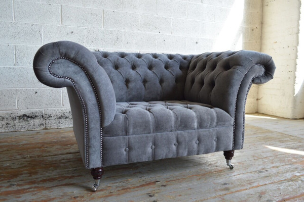 Sessel Couch Polster Sofa Chesterfield Couchen 1,5 Sitzer Einsitzer Grau Textil