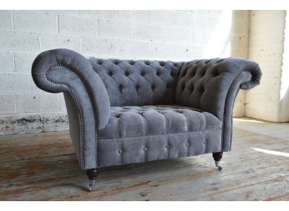 Sessel Couch Polster Sofa Chesterfield Couchen 1,5 Sitzer Einsitzer Grau Textil