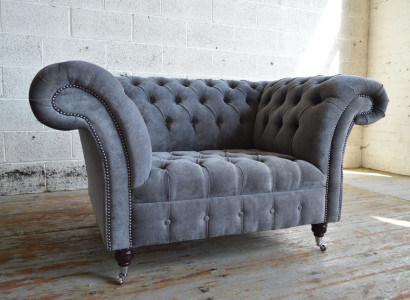 Sessel Couch Polster Sofa Chesterfield Couchen 1,5 Sitzer Einsitzer Grau Textil