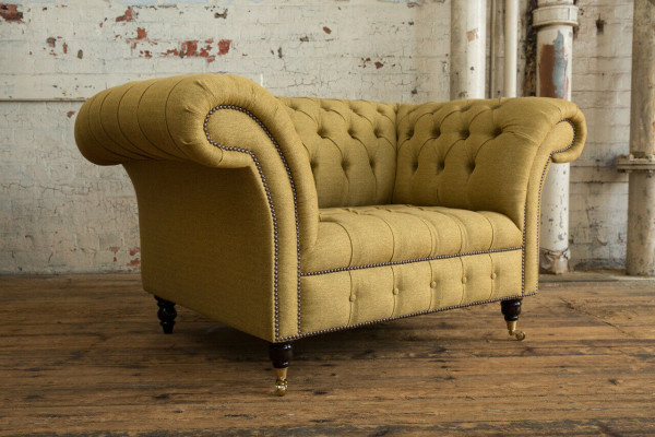 Sessel Couch Polster Sofa Textil Chesterfield Couchen 1,5 Sitzer Einsitzer Gelb