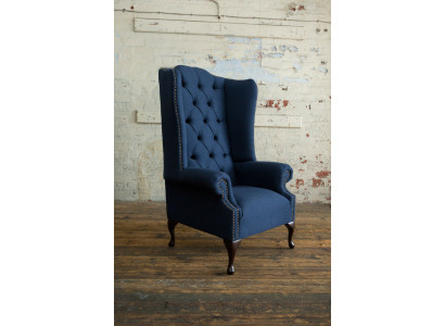 Ohrensessel Chesterfield Sofa Couch Polster 1 Sitzer Sessel Sofas Textil Blau