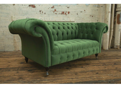Grüne Chesterfield Textil Couch Zwei Sitzer Polster Sofa 185cm Stoff Leder neu