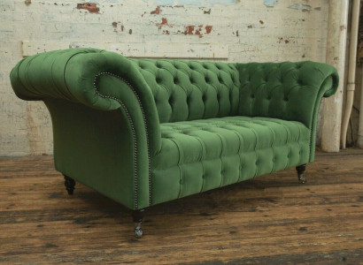 Grüne Chesterfield Textil Couch Zwei Sitzer Polster Sofa 185cm Stoff Leder neu