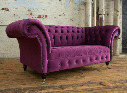 Chesterfield Design Luxus Polster Sofa Couch Sitz Garnitur Leder Textil Lila Neu