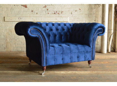 Sessel Couch Polster Sofa Textil Chesterfield Couchen 1,5 Sitzer Einsitzer Blau