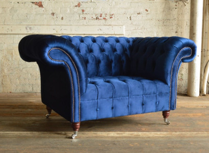 Sessel Couch Polster Sofa Textil Chesterfield Couchen 1,5 Sitzer Einsitzer Blau