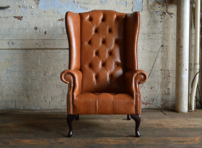 Chesterfield Sessel Ohrensessel Sofa Textil Stoff Couchen Polster Braun Lounge