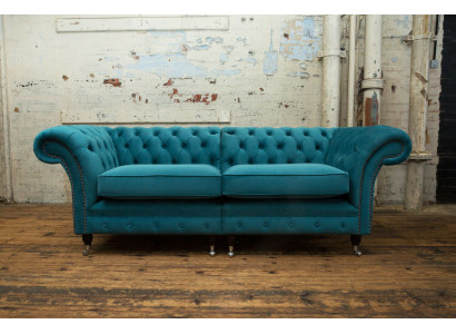 Sofas Chesterfield 3 Sitzer Couch Polster Sitz Textil Stoff Leder Couchen Turkis