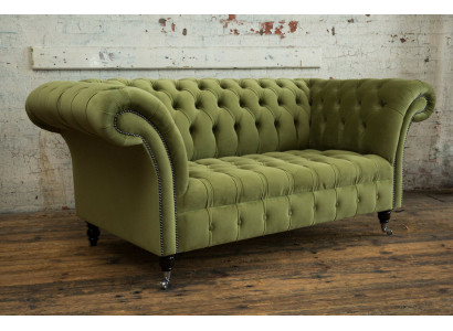 Chesterfield Couch 2 Sitzer Polster Sitz Textil Stoff Leder Couchen Sofas Sofa