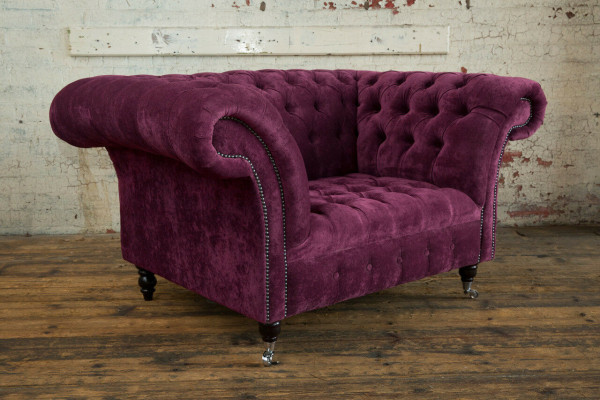 Sessel Couch Polster Sofa Textil Chesterfield Couchen 1,5 Sitzer Bordaux England