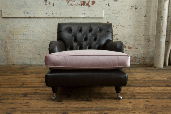 Sessel Fernseh Sitz Club Lounge Textil Leder Edler Design Chesterfield Polster