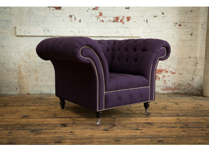 Sessel 1 Sitzer Chesterfield Samt Polster Sofas Design Luxus Couch Sofa Lila Neu