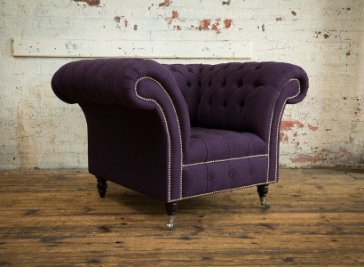 Sessel 1 Sitzer Chesterfield Samt Polster Sofas Design Luxus Couch Sofa Lila Neu