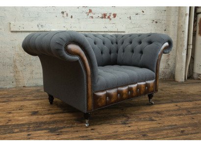 Sessel Couch Polster Sofa Textil Chesterfield Couchen 1,5 Sitzer Einsitzer Grau