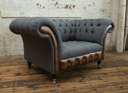 Sessel Couch Polster Sofa Textil Chesterfield Couchen 1,5 Sitzer Einsitzer Grau