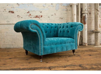 Sessel Chesterfield Design Stoff Couch 1.5 Polster Sofas Lounge Samt Turkis neu