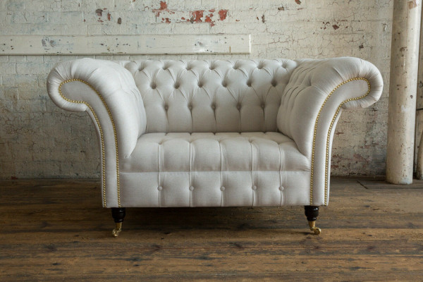 Sessel Couch Polster Sofa Textil Chesterfield Couchen 1,5 Sitzer Einsitzer Weiß