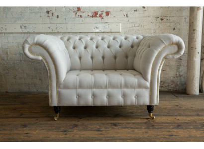 Sessel Couch Polster Sofa Textil Chesterfield Couchen 1,5 Sitzer Einsitzer Weiß