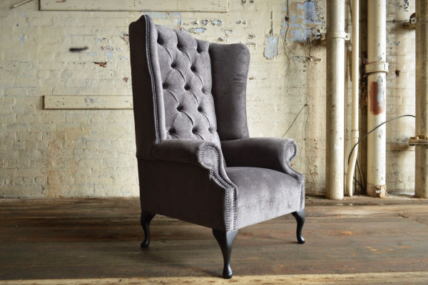 Ohrensessel Einsitzer Sofa Couch Relax Polster Chesterfield Samt Leder Stoff